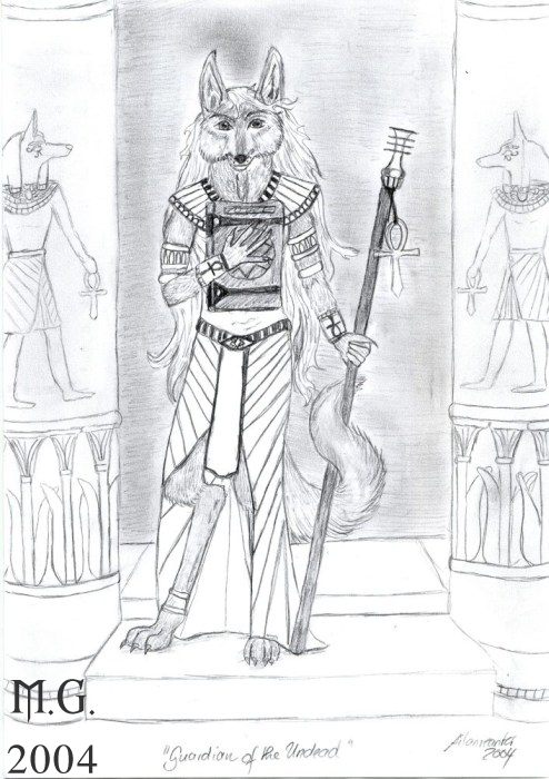 In an attire of the ancient Egyptian variation