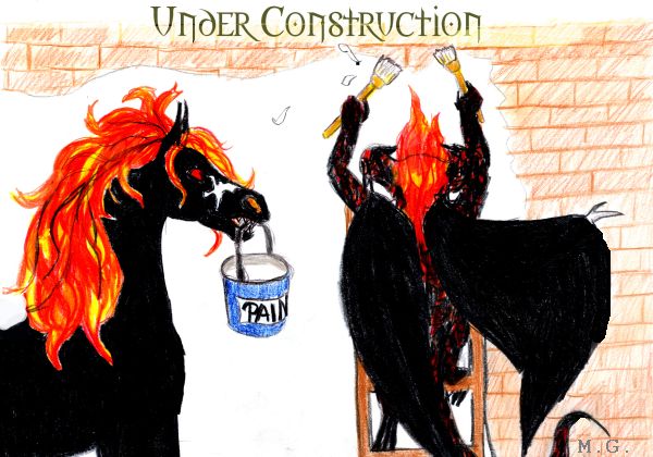 Image of the nightmare Mielahis and the Mini-Balrog Loth&oacute;rien painting a brickwall